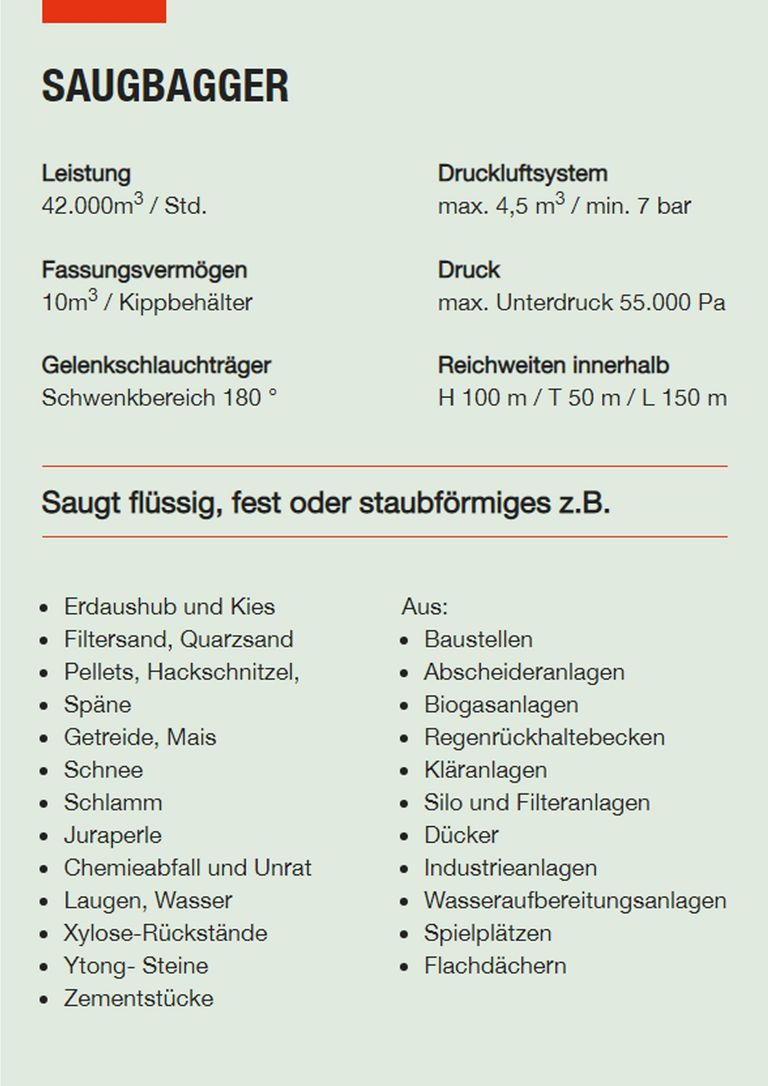 Saugbagger Siegburg - Technische Daten Saugbaggger